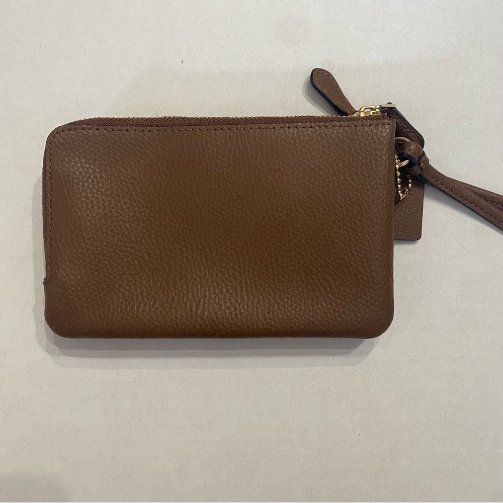 🐎COACH, Double Corner Zip Wristlet In Brown Pebbled Leather, F87590 - Picture 5 of 8